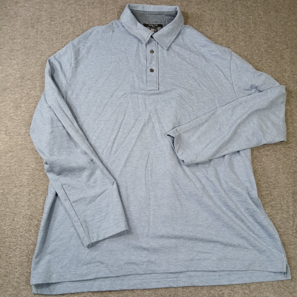Mark Law Luxury Men XXL Long Sleeve Polo Shirt Light Blue Heather Stretch Jersey